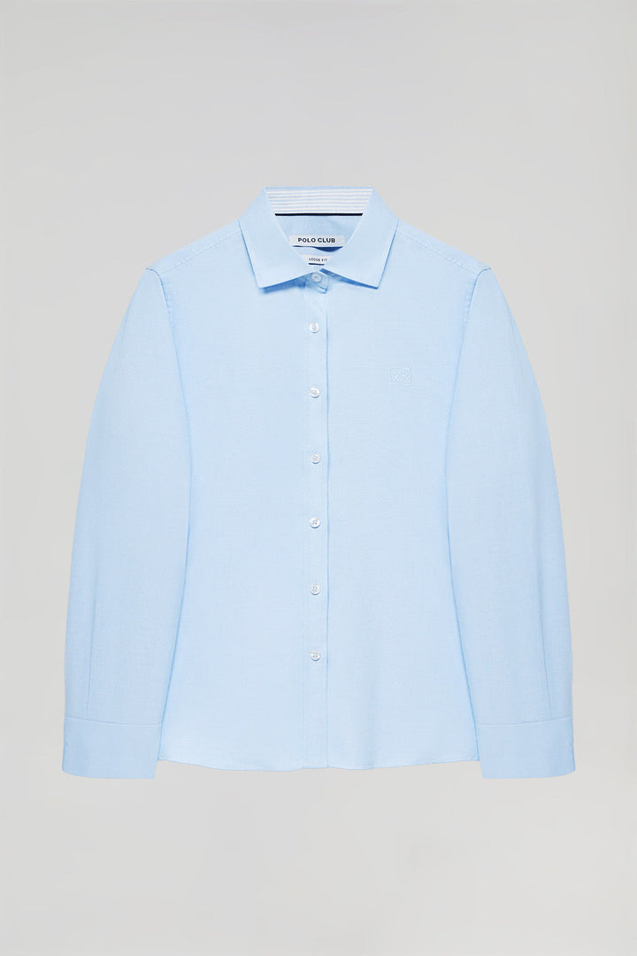Sky-blue Oxford shirt with embroidered logo