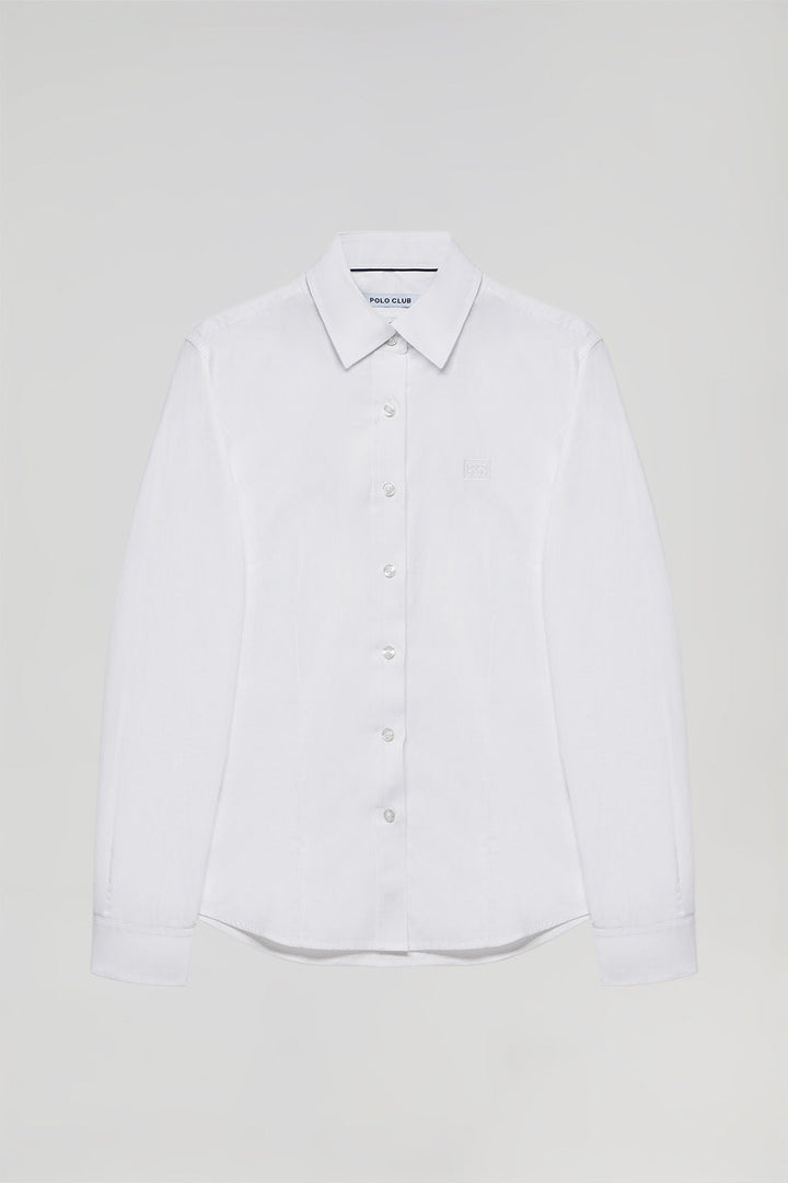 Wit hemd van poplin-katoen met logo, slim fit