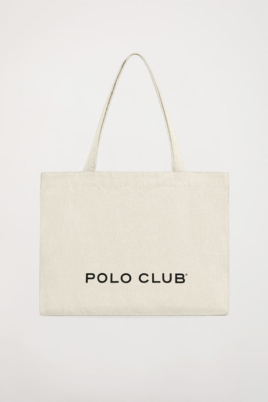 Tote bag ecrù con stampa Polo Club