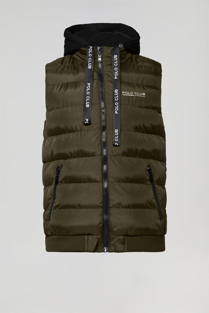Khaki puffer vest with Polo Club print