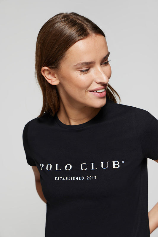 Zwarte T-shirt met kenmerkende Polo Club-print