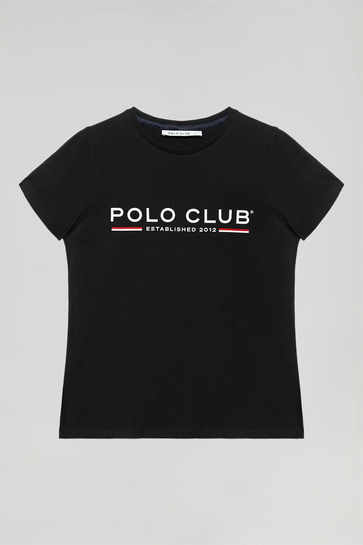 Basic zwarte T-shirt met kenmerkende print op de borst