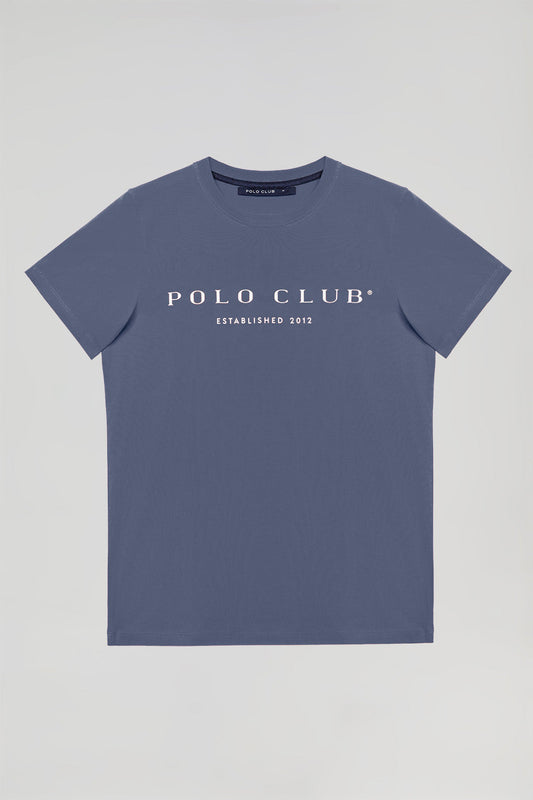 Basic jeansblauwe T-shirt met kenmerkende Polo Club-print