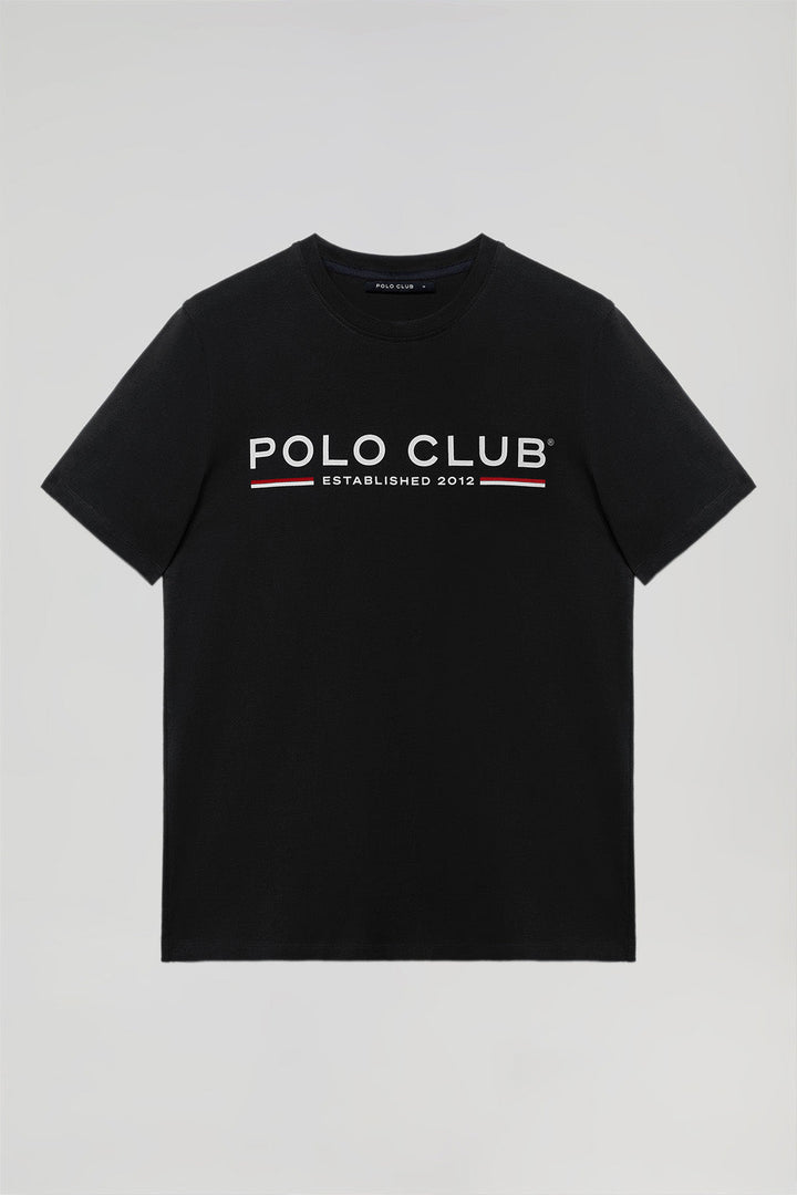 Black basic T-shirt with chest iconic print