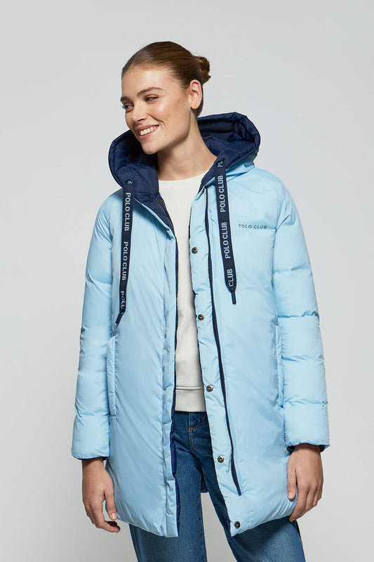 Abrigo azul reversible bicolor con capucha y detalles Polo Club
