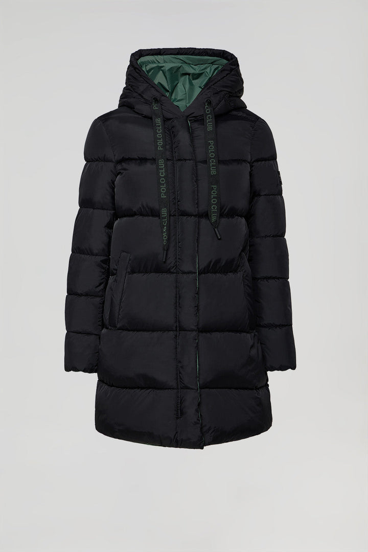 Abrigo negro reversible bicolor con capucha y detalles Polo Club