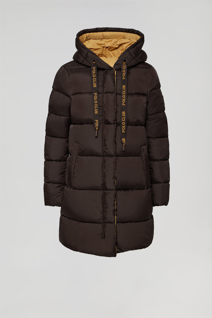 Zweifarbiger wendbarer Mantel braun mit Kapuze und Polo Club-Details