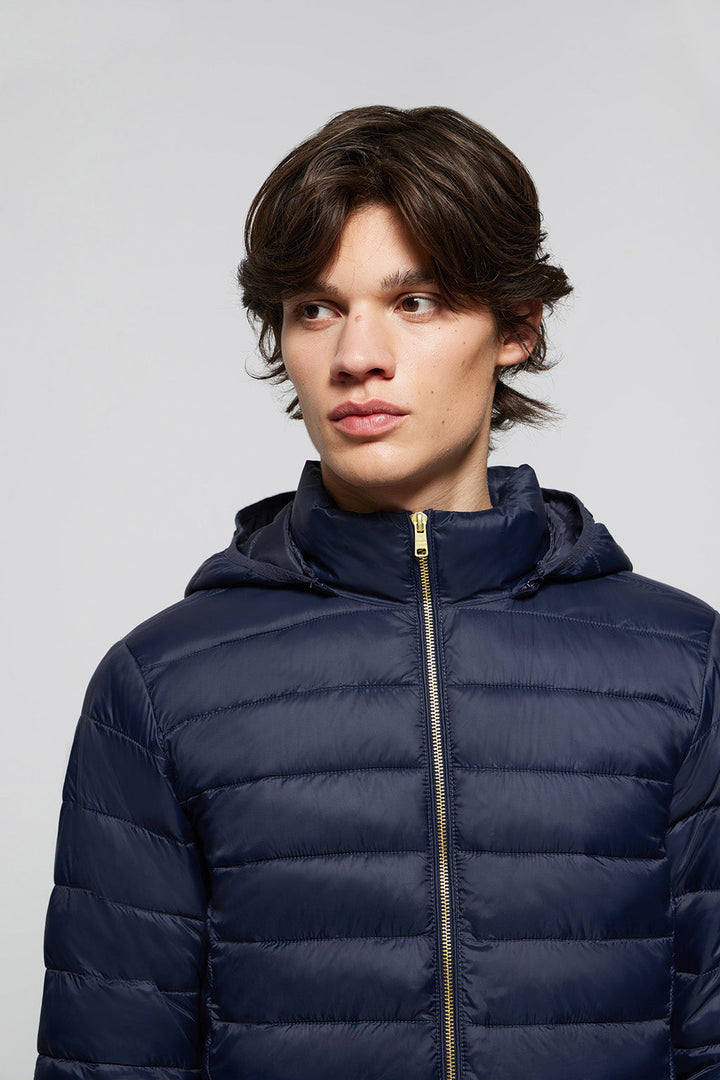 Navy-blue ultralight Charles jacket with hood and Polo Club logo