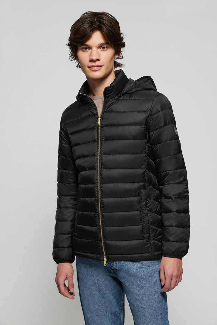 Black ultralight Charles jacket with hood and Polo Club logo
