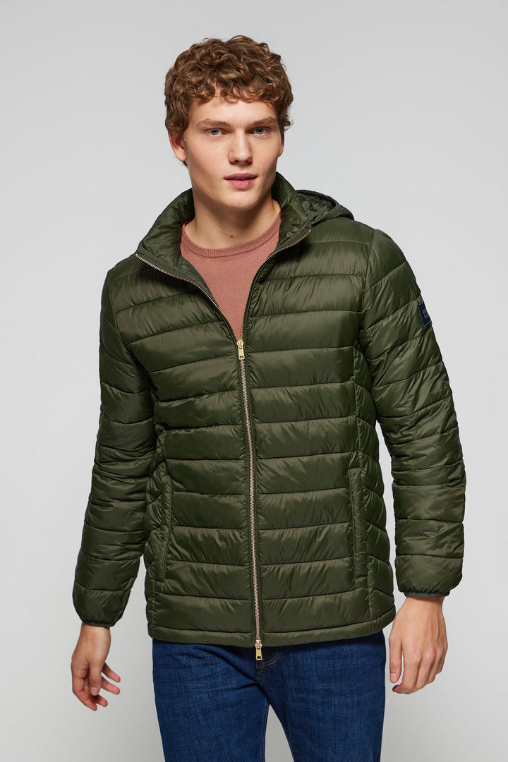 Green ultralight Charles jacket with hood and Polo Club logo