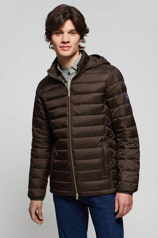 Brown ultralight Charles jacket with hood and Polo Club logo