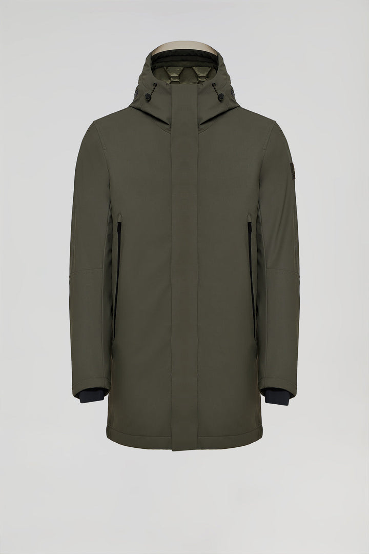 Green technical coat with hood and Polo Club details