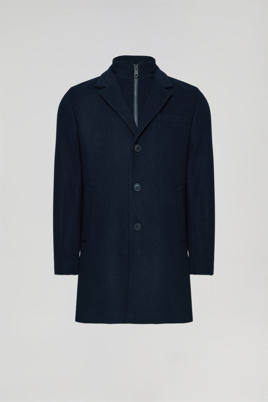 Marineblauwe lange jas "Calvin" met geborduurd Polo Club-detail