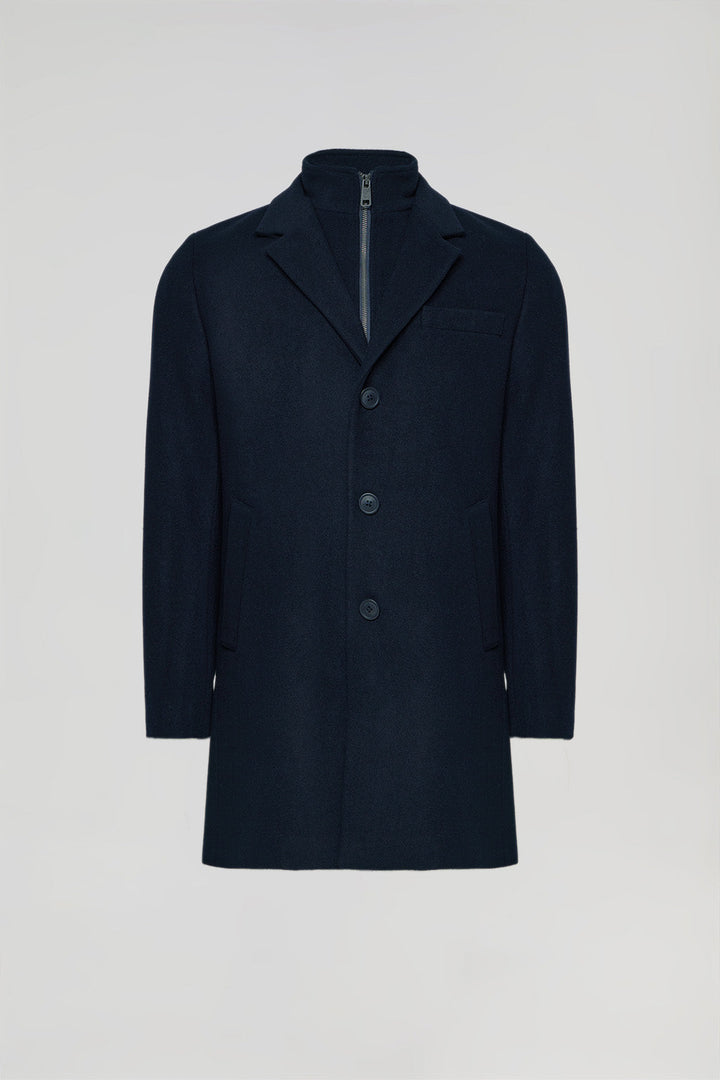 Marineblauwe lange jas "Calvin" met geborduurd Polo Club-detail