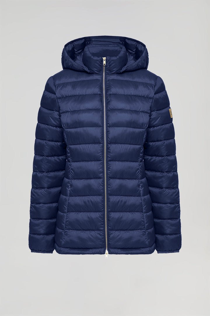 Ultralichte marineblauwe jas "Carla" met kap en Polo Club-logo