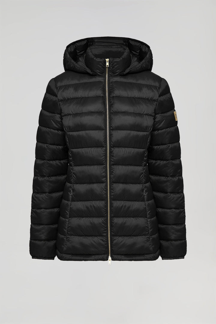 Black ultralight Carla jacket with hood and Polo Club logo