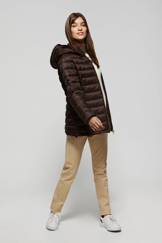 Brown ultralight Carla jacket with hood and Polo Club logo