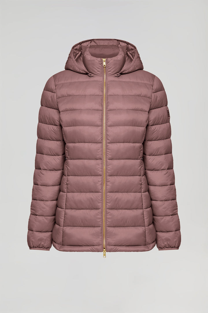 Taupe-pink ultralight Carla jacket with hood and Polo Club logo