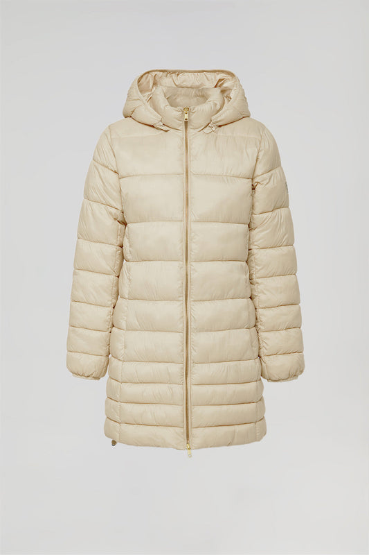 Beige ultralight Corinne coat with hood and Polo Club logo
