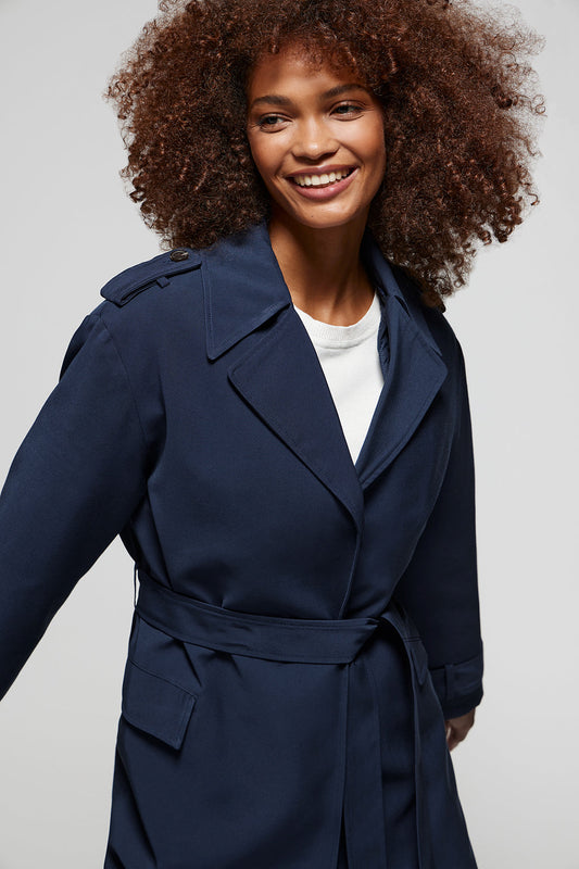 Navy-blue Celia trench coat with Polo Club details