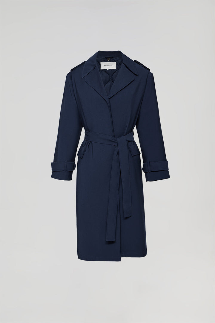 Navy-blue Celia trench coat with Polo Club details
