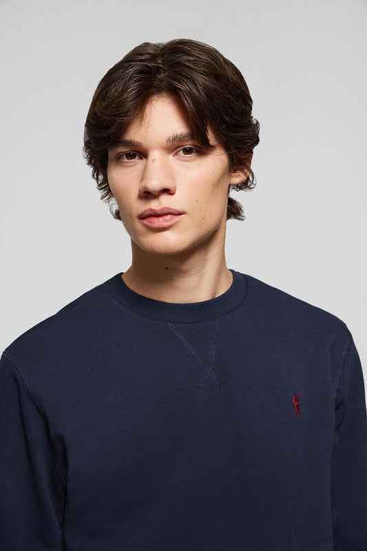 Basic marineblauwe sweater met ronde hals en Rigby Go-logo