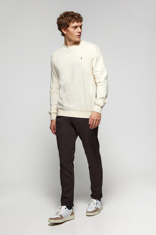 Basic beige sweater met ronde hals en Rigby Go-logo