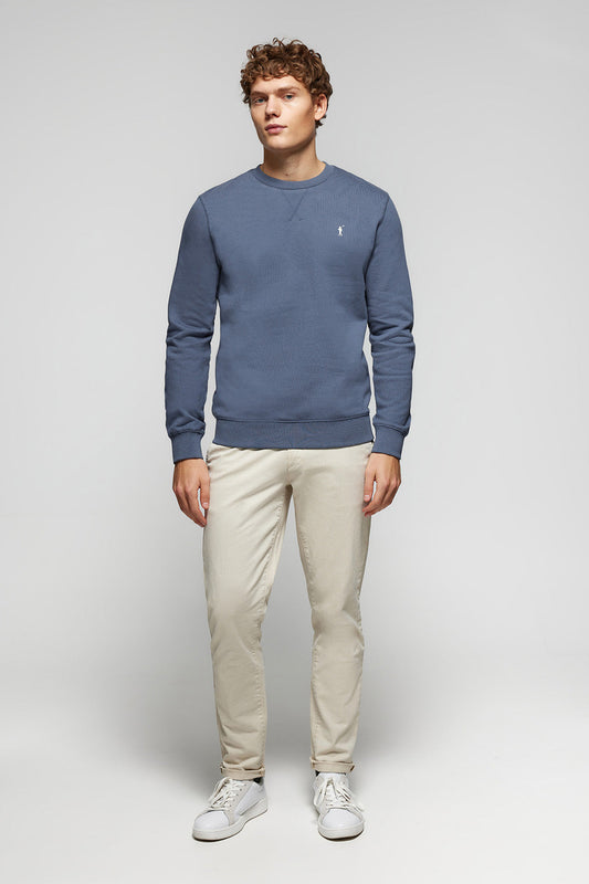 Basic jeansblauwe sweater met ronde hals en Rigby Go-logo