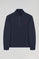 Marineblauwe sweater met halve rits en Rigby Go-logo