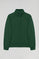 Donkergroene sweater met halve rits en Rigby Go-logo