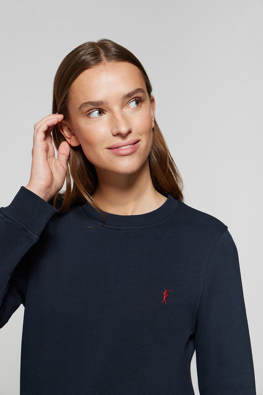 Basic marineblauwe sweater met ronde hals en Rigby Go-logo
