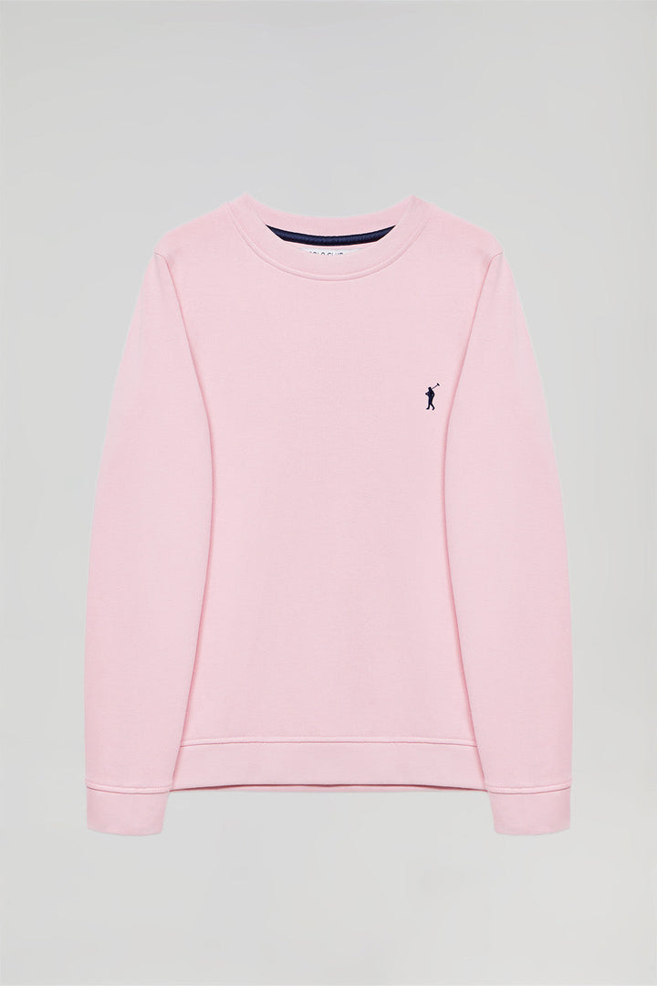 Basic roze sweater met ronde hals en Rigby Go-logo