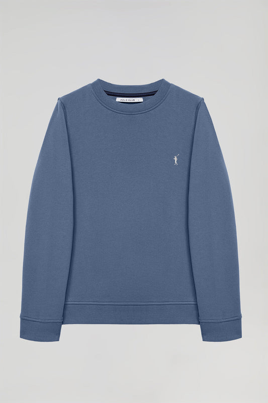 Schlichtes Sweatshirt denimblau mit Rundkragen und Rigby Go Logo
