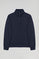 Marineblauwe sweater met halve rits en Rigby Go-logo