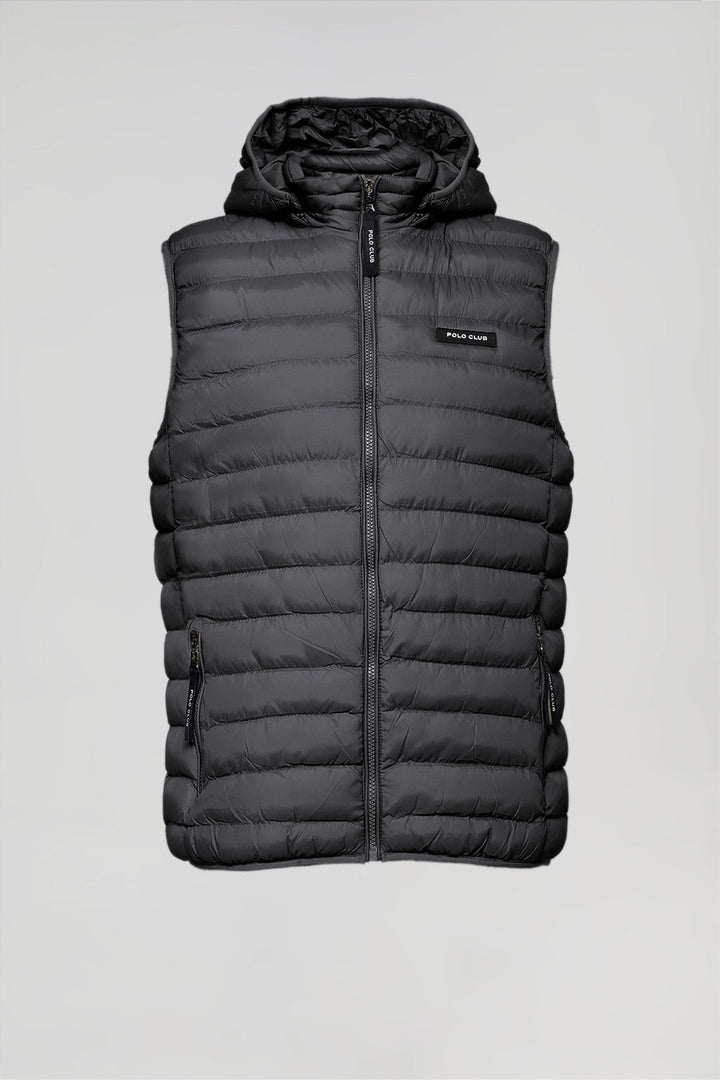 Dark-grey ultralight vest with hood and Polo Club details