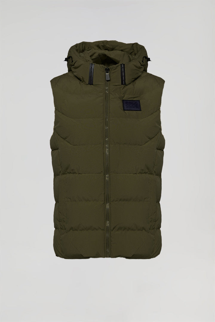 Green puffer vest with hood and Polo Club details