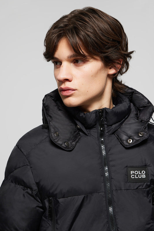 Black long puffer coat with Polo Club patch