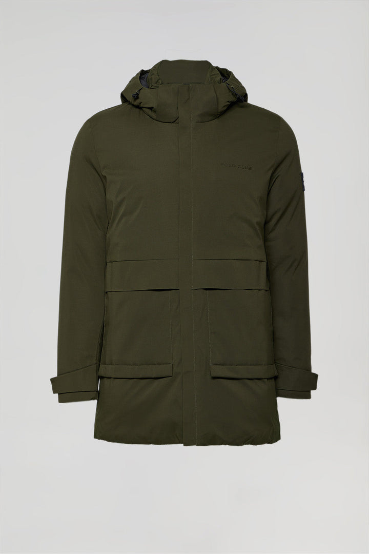 Green technical parka with hood and Polo Club Details