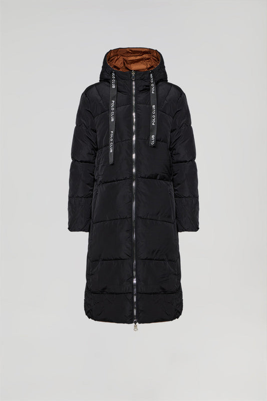 Black reversible puffer coat with hood and Polo Club details