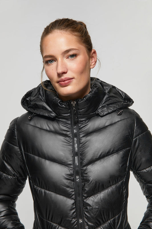 Gewatteerde zwarte jas met metallic effect en Polo Club-details