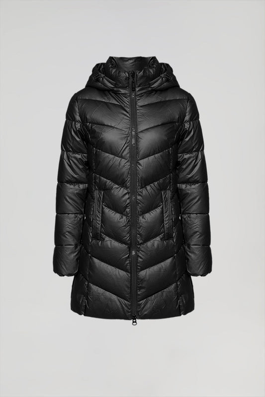 Black metal-effect puffer coat with Polo Club details