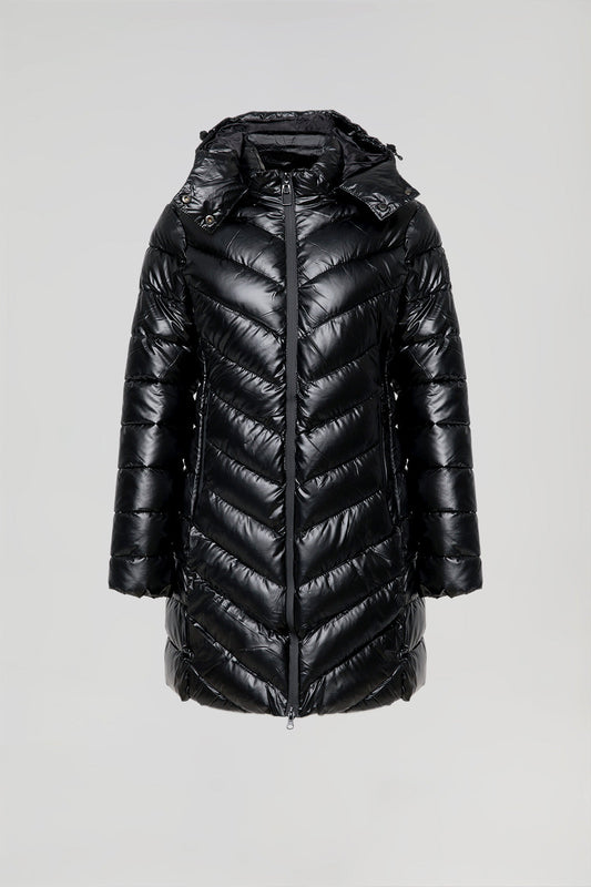 Gewatteerde zwarte metallic jas met kap en Polo Club-details