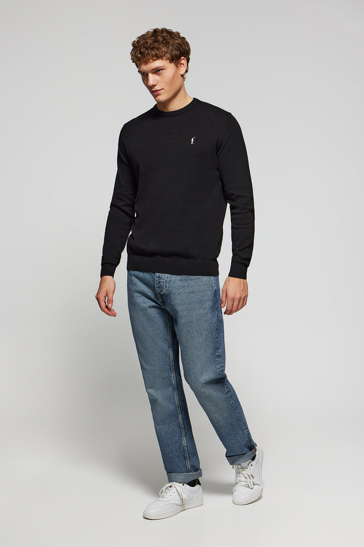 Schlichter Pullover schwarz mit Rundkragen und Rigby Go Logo