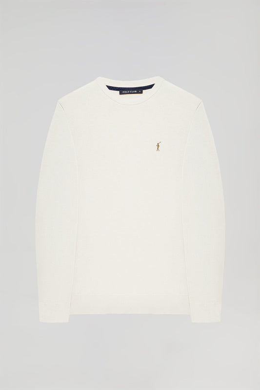 Uniwersalny sweter w kolorze złamanej bieli z okrągłym dekoltem i logo Rigby Go