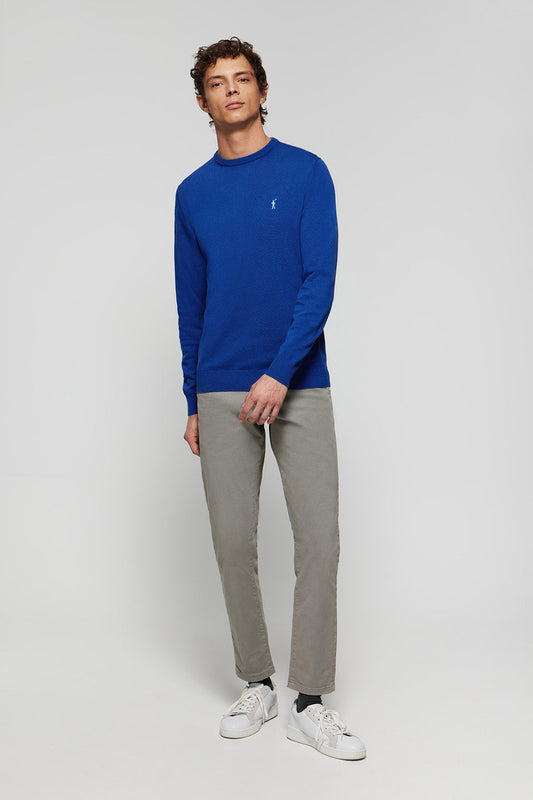 Schlichter Pullover königsblau mit Rundkragen und Rigby Go Logo