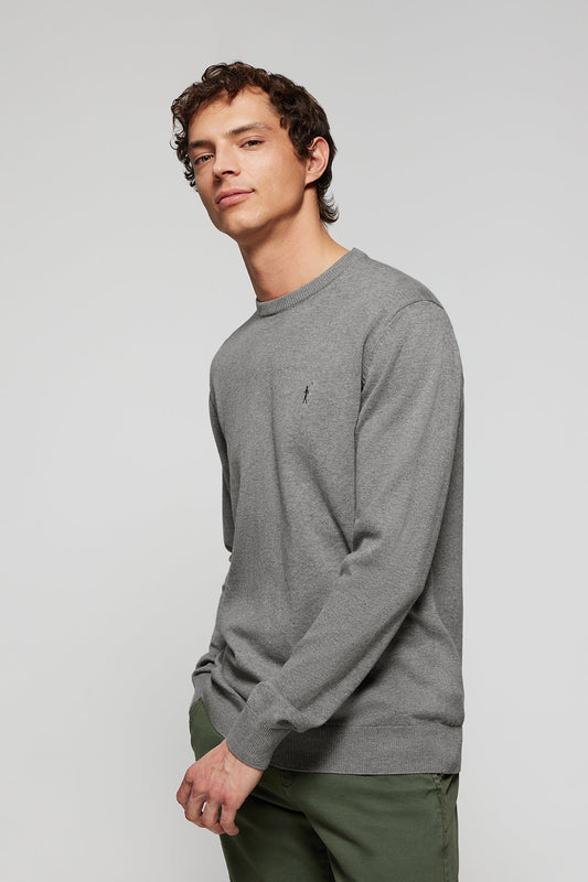 Schlichter Pullover grau meliert mit Rundkragen und Rigby Go Logo
