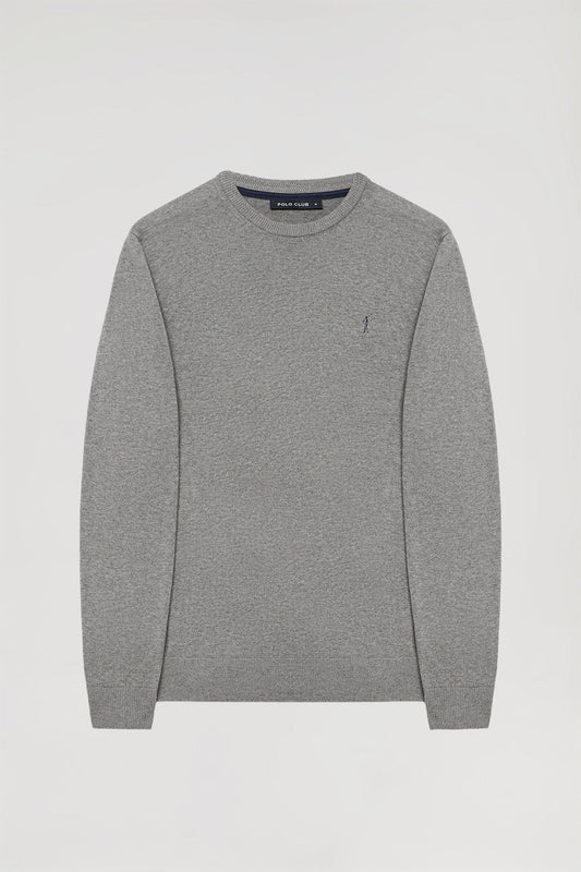 Schlichter Pullover grau meliert mit Rundkragen und Rigby Go Logo
