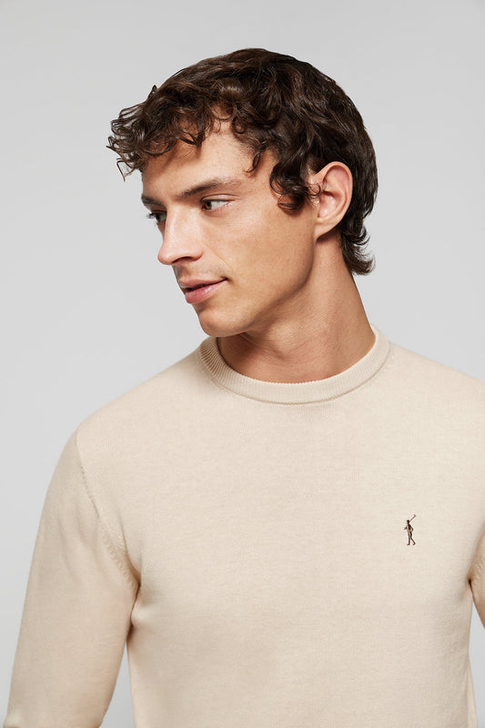 Schlichter Pullover beige mit Rundkragen und Rigby Go Logo