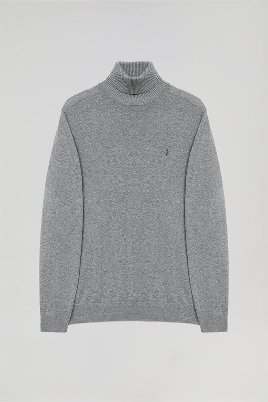 Schlichter Pullover grau meliert mit hohem Kragen und Rigby Go Logo