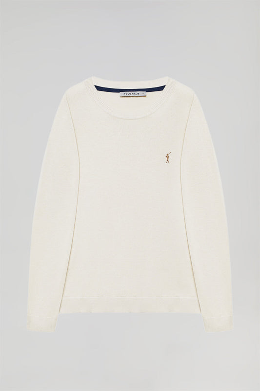 Off-white round-neck basic knit jumper with Rigby Go logo